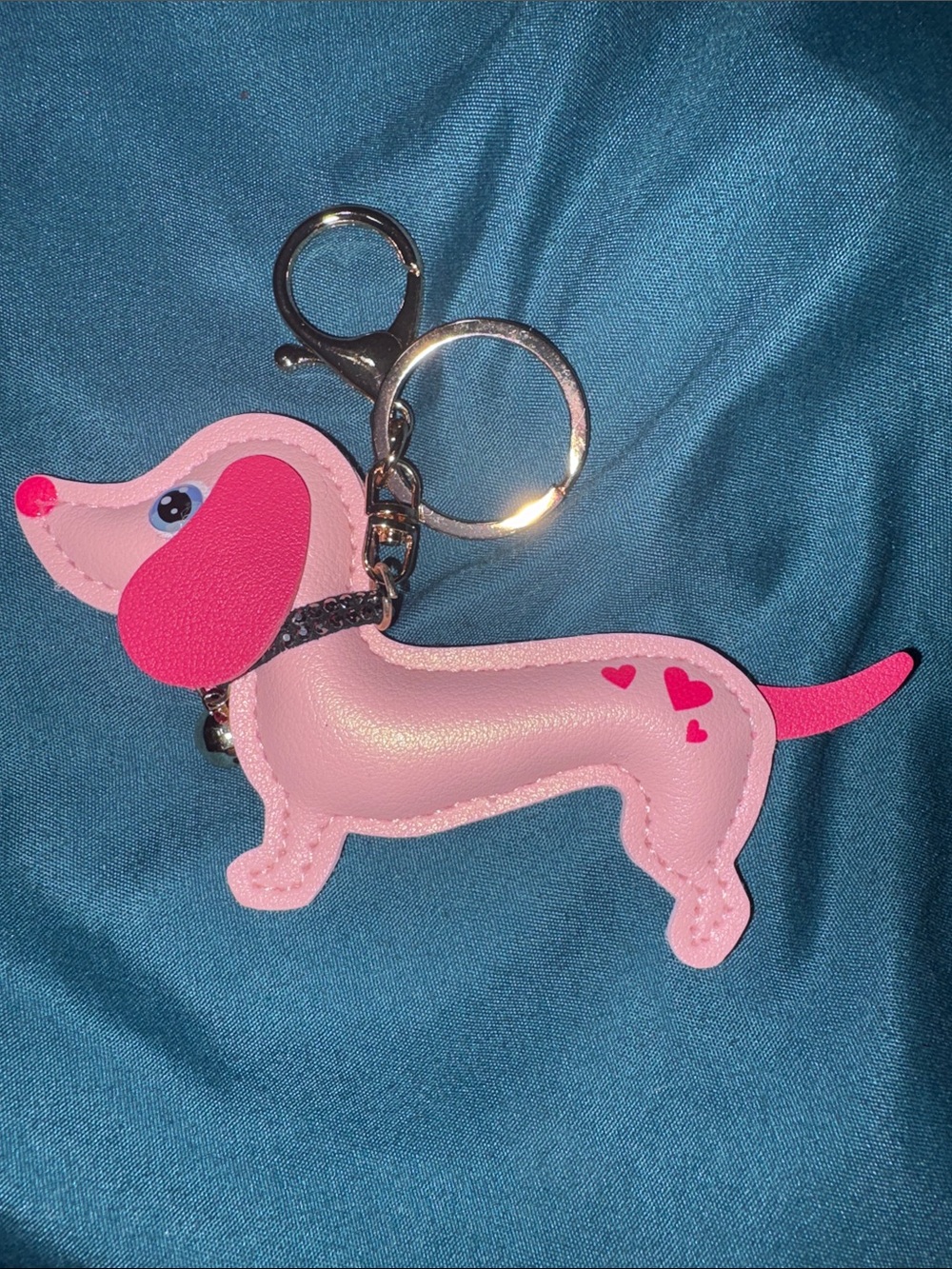 Pink Dachshund Dog Keychain Charm